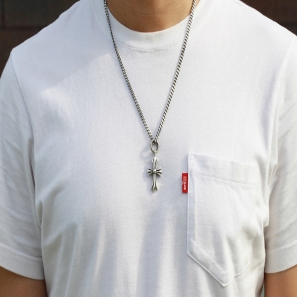 뮤직브로샵,펜던트 커브 십자가 925실버 체인 남자 은목걸이 간지 패션 코디 명품