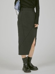 Black Patch Slit Skirt